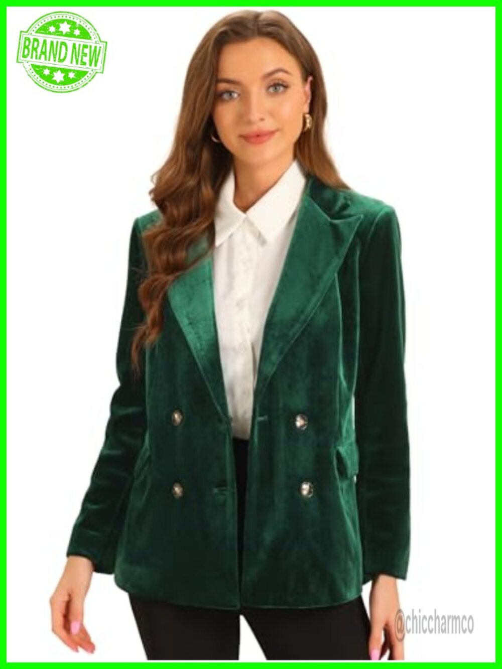 Velvet Blazer Notched Lapel Long Sleeve Double Breasted Jacket